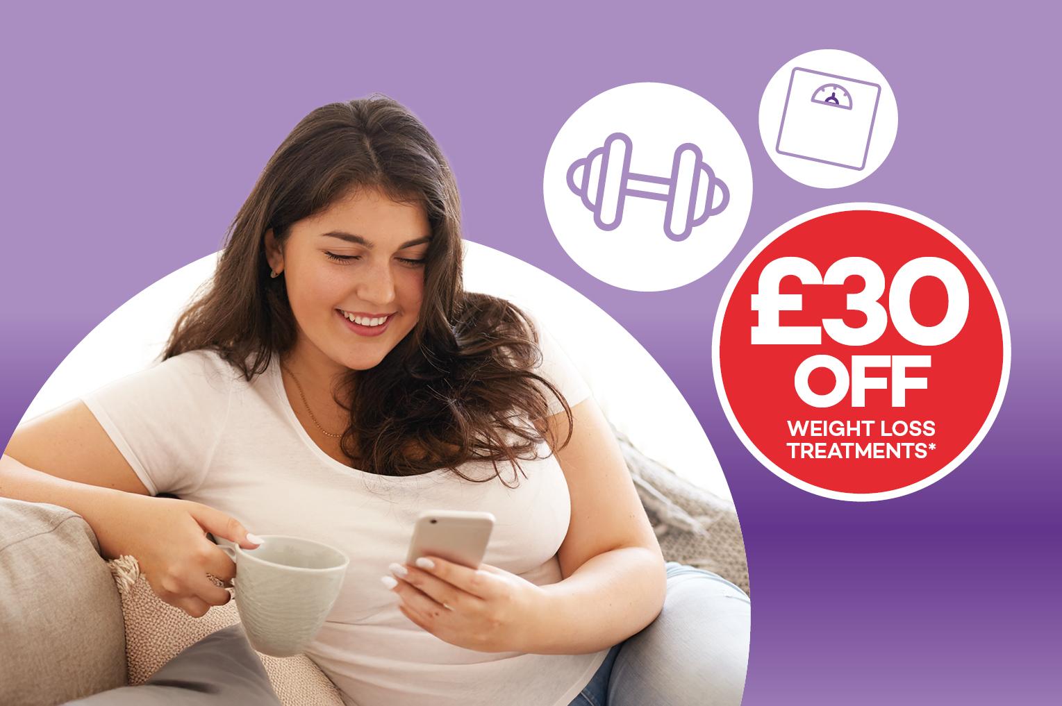 Woman booking a weight management service and saving £30