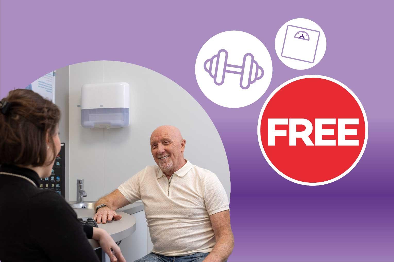 A male customer and a female pharmacist in a free weight management consultation